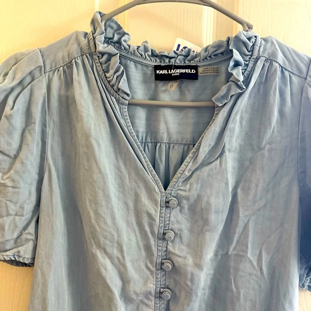 Ralph Lauren Light Blue Ruffled Blouse - Picture 3 of 3